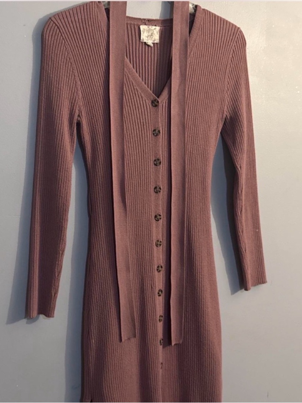 Hippie Rose Cardigan Ribbed Button-Front in Mauve  LG